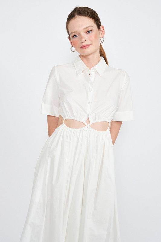 BUTTON UP COLLARED MIDI DRESS WITH CUT OUT - Shop Style & More | Fresh Looks, Everyday Deals & Free Shipping