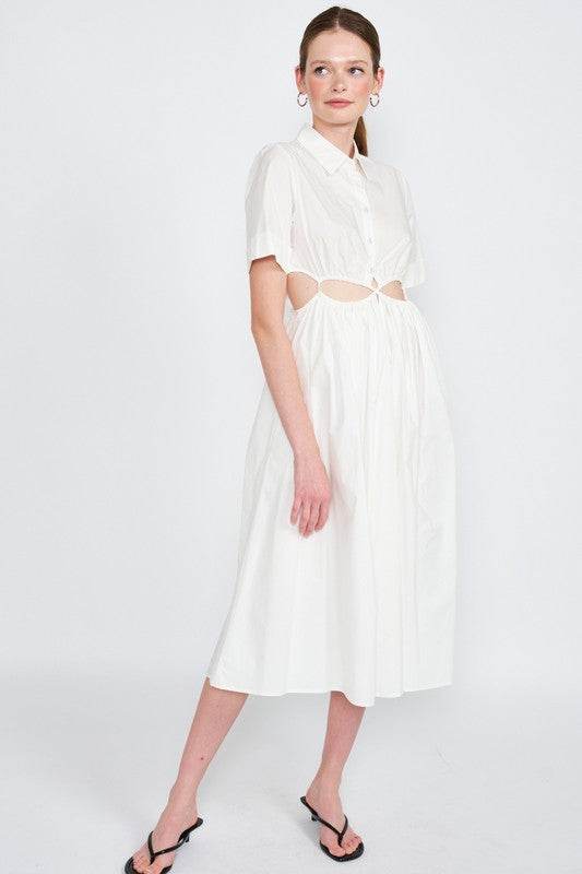 BUTTON UP COLLARED MIDI DRESS WITH CUT OUT - Shop Style & More | Fresh Looks, Everyday Deals & Free Shipping