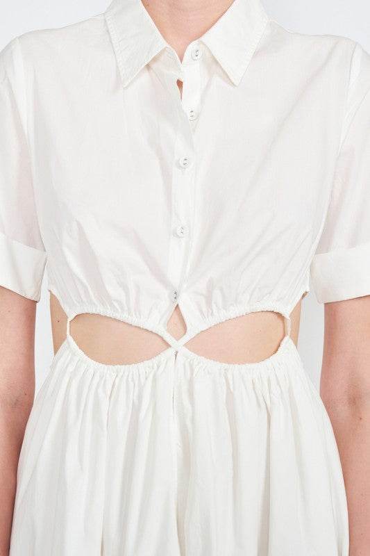 BUTTON UP COLLARED MIDI DRESS WITH CUT OUT - Shop Style & More | Fresh Looks, Everyday Deals & Free Shipping