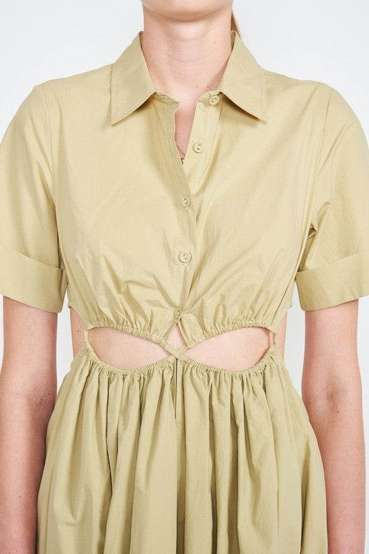 BUTTON UP COLLARED MIDI DRESS WITH CUT OUT - Shop Style & More | Fresh Looks, Everyday Deals & Free Shipping