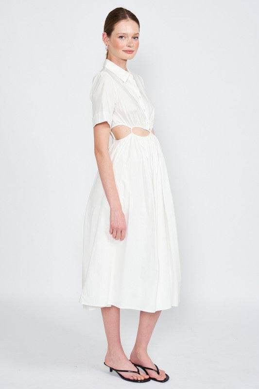 BUTTON UP COLLARED MIDI DRESS WITH CUT OUT - Shop Style & More | Fresh Looks, Everyday Deals & Free Shipping