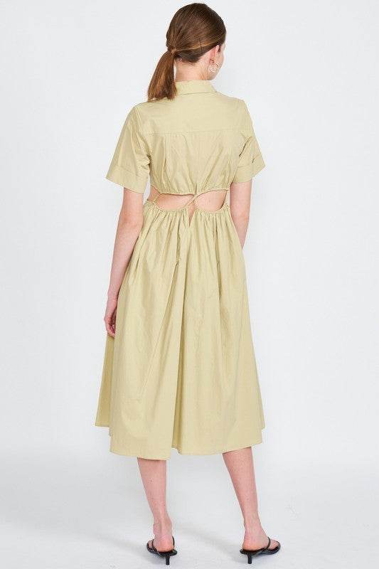 BUTTON UP COLLARED MIDI DRESS WITH CUT OUT - Shop Style & More | Fresh Looks, Everyday Deals & Free Shipping