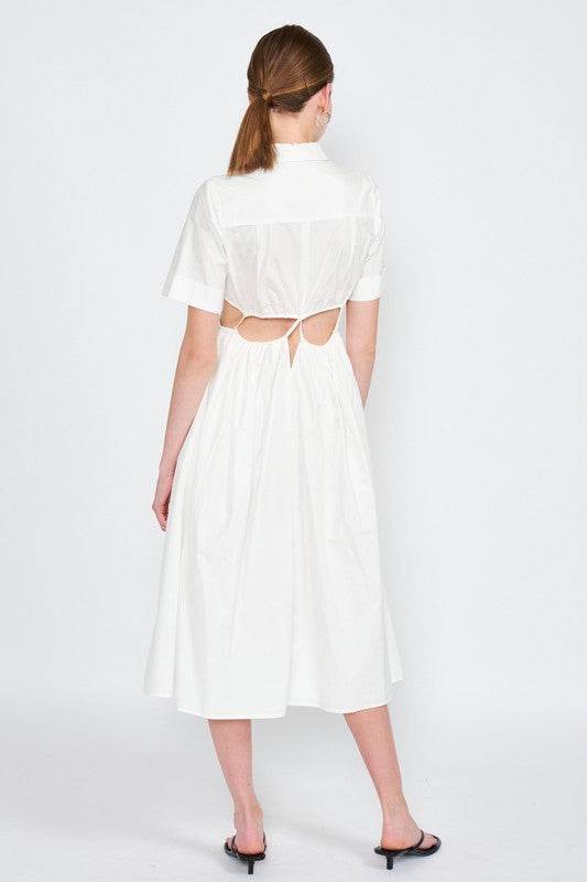 BUTTON UP COLLARED MIDI DRESS WITH CUT OUT - Shop Style & More | Fresh Looks, Everyday Deals & Free Shipping