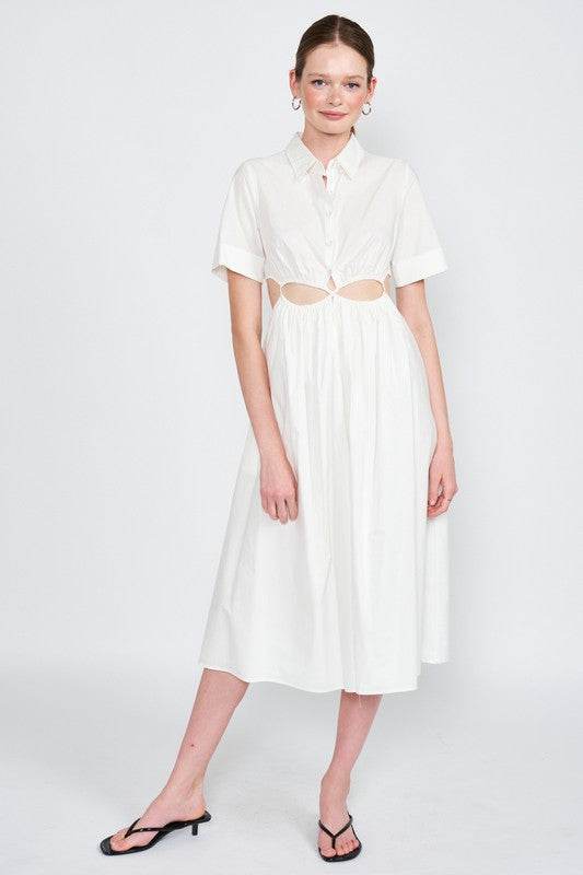 BUTTON UP COLLARED MIDI DRESS WITH CUT OUT - Shop Style & More | Fresh Looks, Everyday Deals & Free Shipping