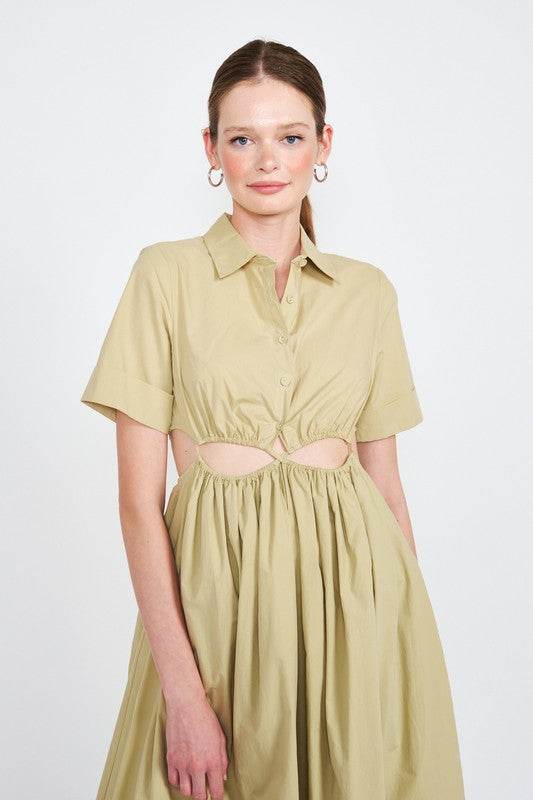 BUTTON UP COLLARED MIDI DRESS WITH CUT OUT - Shop Style & More | Fresh Looks, Everyday Deals & Free Shipping