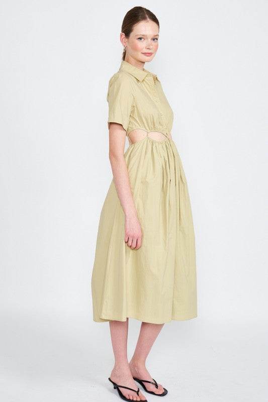 BUTTON UP COLLARED MIDI DRESS WITH CUT OUT - Shop Style & More | Fresh Looks, Everyday Deals & Free Shipping