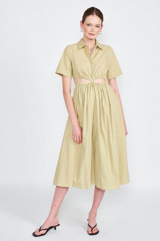 BUTTON UP COLLARED MIDI DRESS WITH CUT OUT - Shop Style & More | Fresh Looks, Everyday Deals & Free Shipping