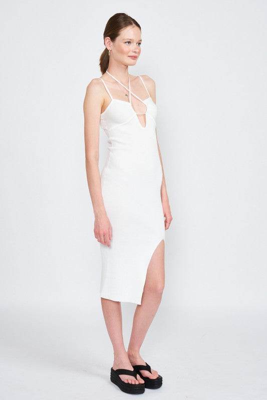 SPAGHETTI STRAP MIDI DRESS WITH SLIT - Shop Style & More | Fresh Looks, Everyday Deals & Free Shipping