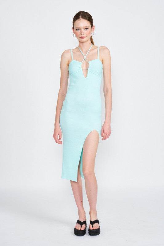 SPAGHETTI STRAP MIDI DRESS WITH SLIT - Shop Style & More | Fresh Looks, Everyday Deals & Free Shipping