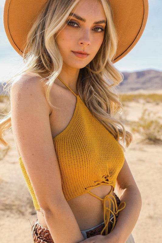 Lace-Up Halter Knit Bralette - Shop Style & More | Fresh Looks, Everyday Deals & Free Shipping