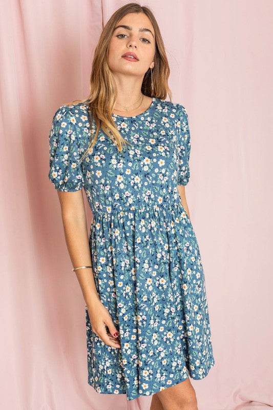 Gathered Sleeve Daisy Floral Midi Dress - Shop Style & More | Fresh Looks, Everyday Deals & Free Shipping