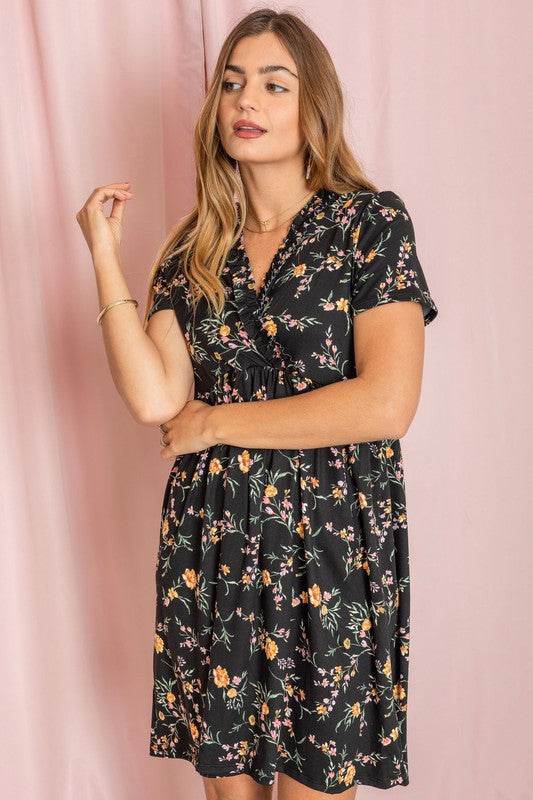 Floral Surplice Ruffle Hem Dress - Shop Style & More | Fresh Looks, Everyday Deals & Free Shipping