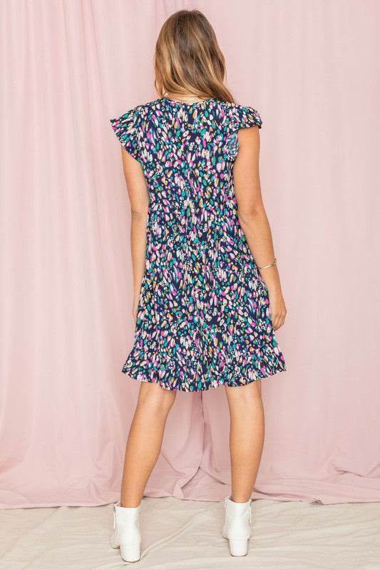 Colorful Abstract Flutter Sleeve Mini Dress - Shop Style & More | Fresh Looks, Everyday Deals & Free Shipping