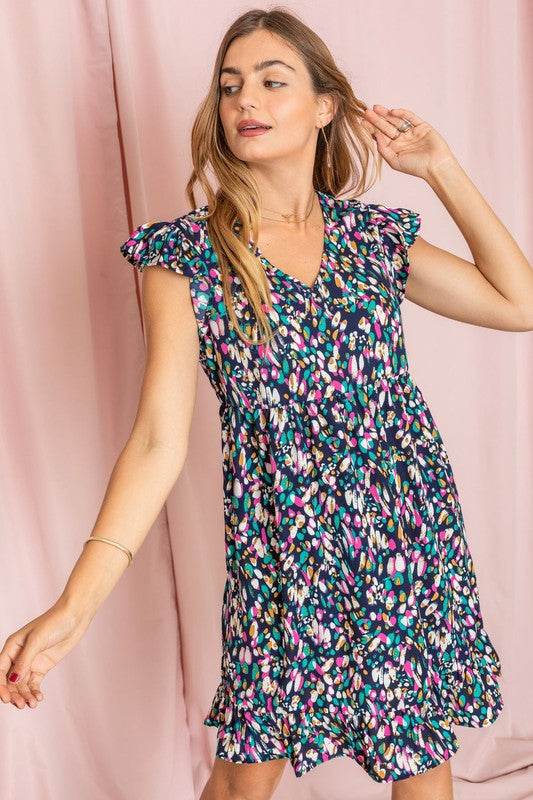 Colorful Abstract Flutter Sleeve Mini Dress - Shop Style & More | Fresh Looks, Everyday Deals & Free Shipping