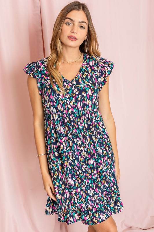 Colorful Abstract Flutter Sleeve Mini Dress - Shop Style & More | Fresh Looks, Everyday Deals & Free Shipping