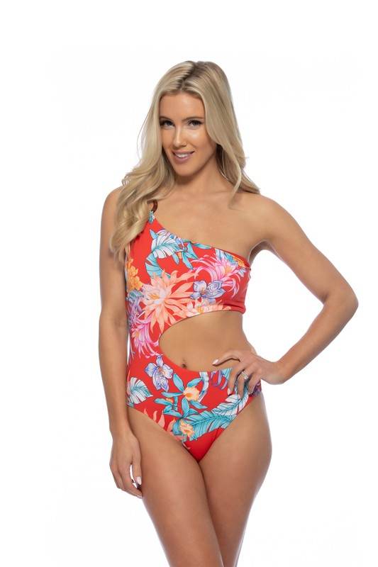 TROPICAL RING ACCENT ONE SHOULDER ONE PIECE SWIM - Shop Style & More | Fresh Looks, Everyday Deals & Free Shipping