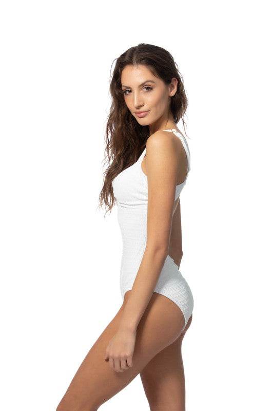 TEXTURED SOLID ONE PIECE SWIMSUIT WITH KNOT FRONT - Shop Style & More | Fresh Looks, Everyday Deals & Free Shipping