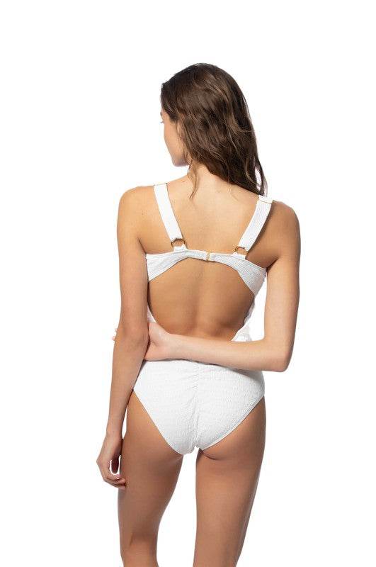 TEXTURED SOLID ONE PIECE SWIMSUIT WITH KNOT FRONT - Shop Style & More | Fresh Looks, Everyday Deals & Free Shipping