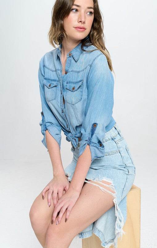 FRONT DESTROYED DENIM SKIRT - Shop Style & More | Fresh Looks, Everyday Deals & Free Shipping