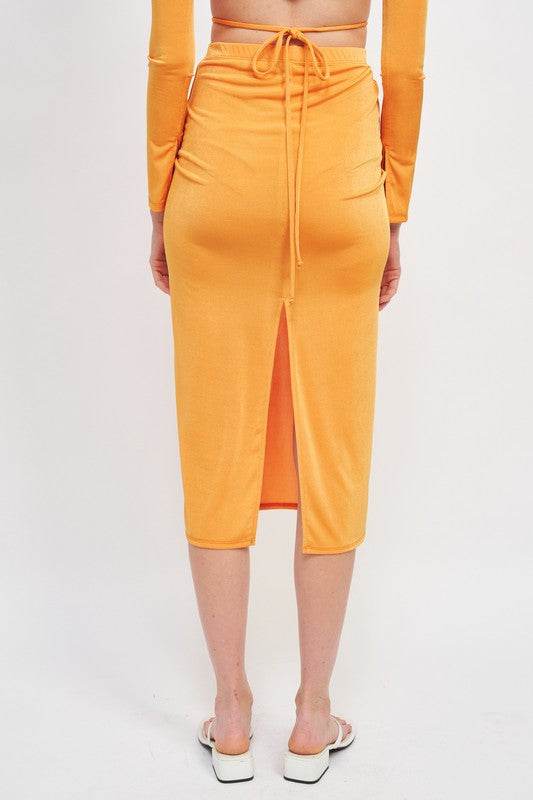 RUCHED MIDI SKIRT WITH WAIST TIE AND SLIT - Shop Style & More | Fresh Looks, Everyday Deals & Free Shipping