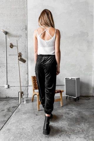 Black Velour Joggers with Logo Embroidery - Shop Style & More | Fresh Looks, Everyday Deals & Free Shipping