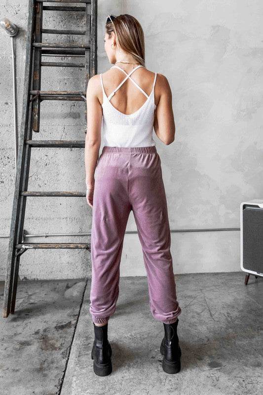 Pink Velour Joggers with Logo Embroidery - Shop Style & More | Fresh Looks, Everyday Deals & Free Shipping
