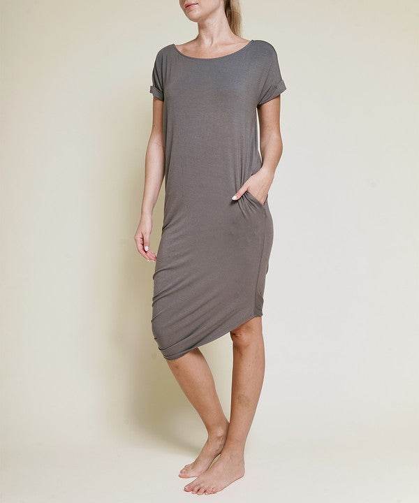 BAMBOO ASYMMETRIC DOLMAN DRESS WITH POCKETS - Shop Style & More | Fresh Looks, Everyday Deals & Free Shipping
