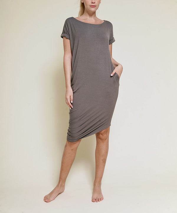 BAMBOO ASYMMETRIC DOLMAN DRESS WITH POCKETS - Shop Style & More | Fresh Looks, Everyday Deals & Free Shipping