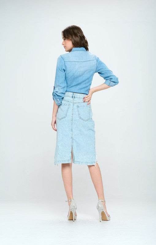 FRONT DESTROYED DENIM SKIRT - Shop Style & More | Fresh Looks, Everyday Deals & Free Shipping