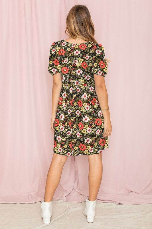 Gathered Sleeve Daisy Floral Midi Dress - Shop Style & More | Fresh Looks, Everyday Deals & Free Shipping