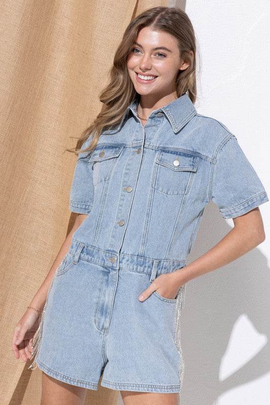 Washed Denim Overall Romper - Shop Style & More | Fresh Looks, Everyday Deals & Free Shipping