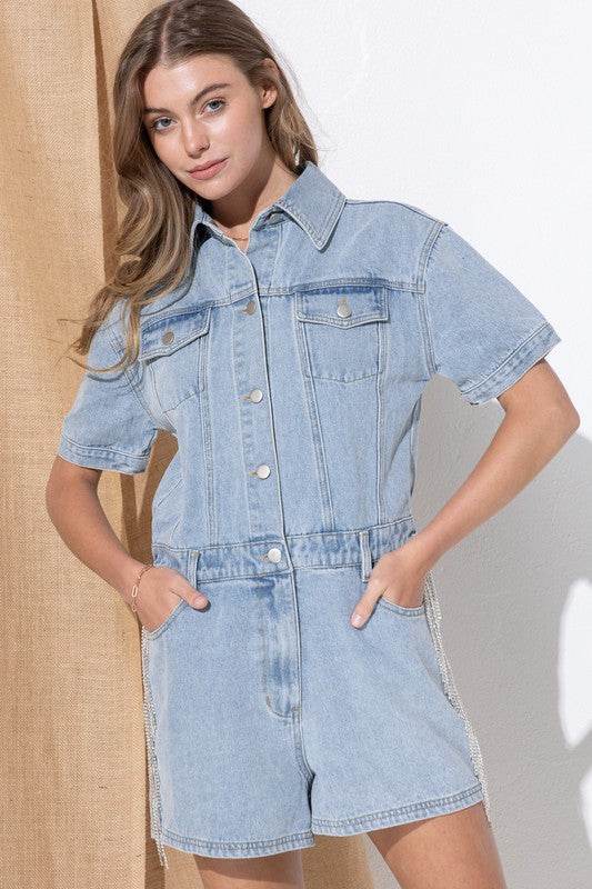 Washed Denim Overall Romper - Shop Style & More | Fresh Looks, Everyday Deals & Free Shipping