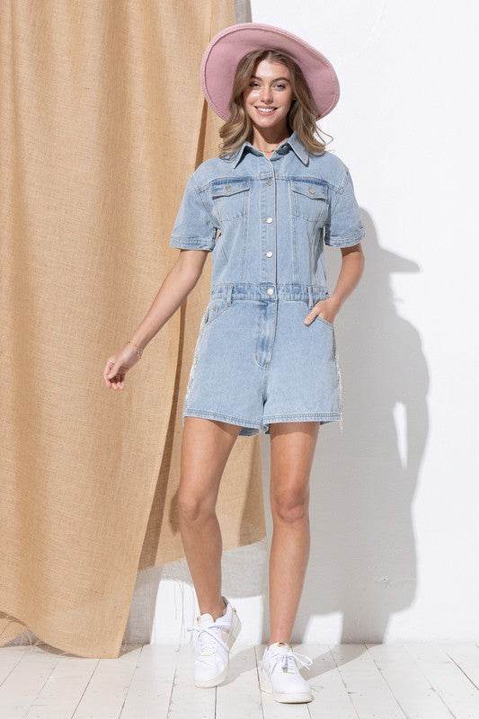 Washed Denim Overall Romper - Shop Style & More | Fresh Looks, Everyday Deals & Free Shipping