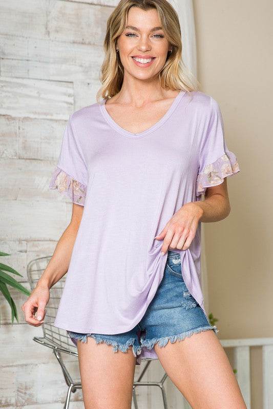 Ruffle Sleeve Contrast V Neck - Shop Style & More | Fresh Looks, Everyday Deals & Free Shipping