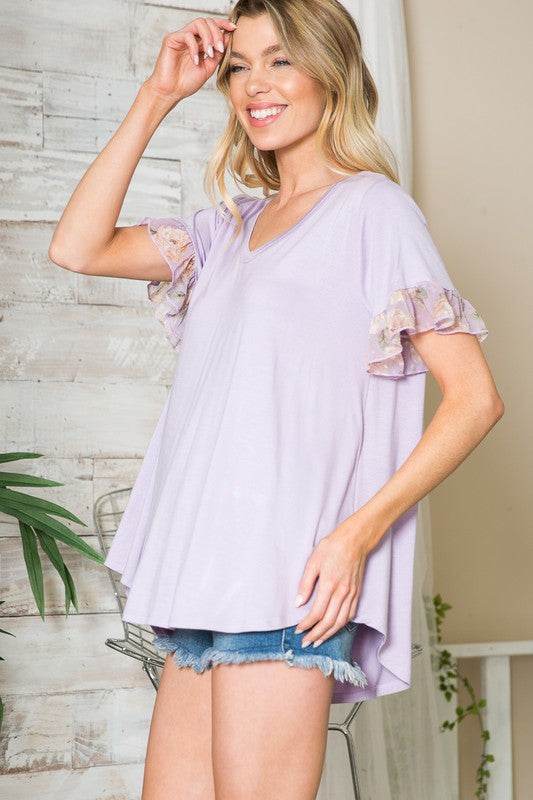 Ruffle Sleeve Contrast V Neck - Shop Style & More | Fresh Looks, Everyday Deals & Free Shipping