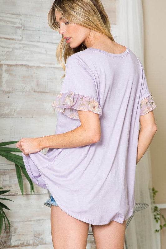 Ruffle Sleeve Contrast V Neck - Shop Style & More | Fresh Looks, Everyday Deals & Free Shipping