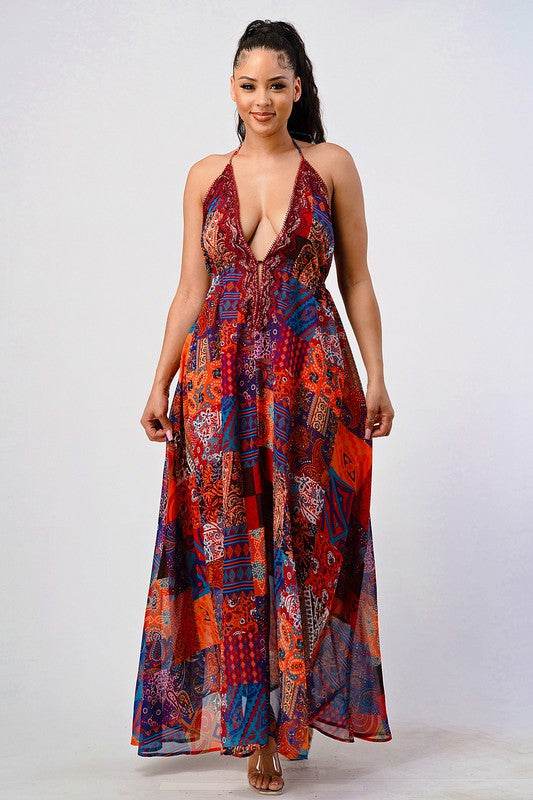 Bohemian print sequin lace trim maxi dress - Shop Style & More | Fresh Looks, Everyday Deals & Free Shipping