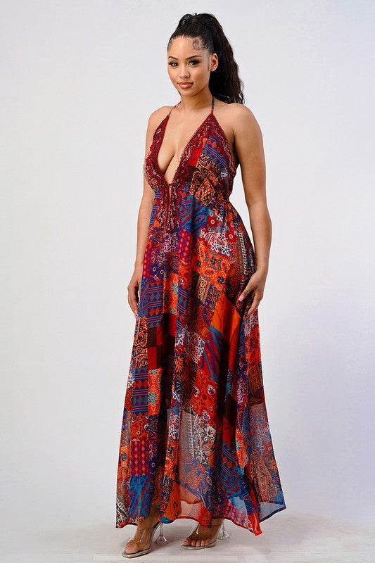 Bohemian print sequin lace trim maxi dress - Shop Style & More | Fresh Looks, Everyday Deals & Free Shipping