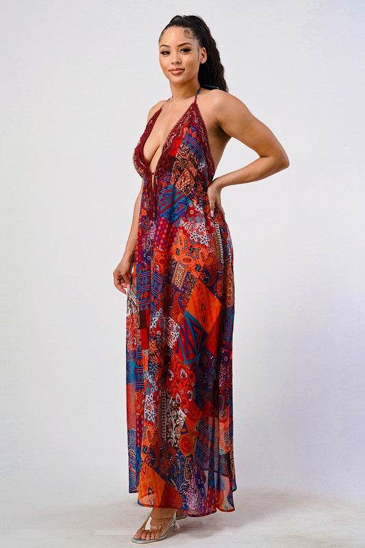Bohemian print sequin lace trim maxi dress - Shop Style & More | Fresh Looks, Everyday Deals & Free Shipping
