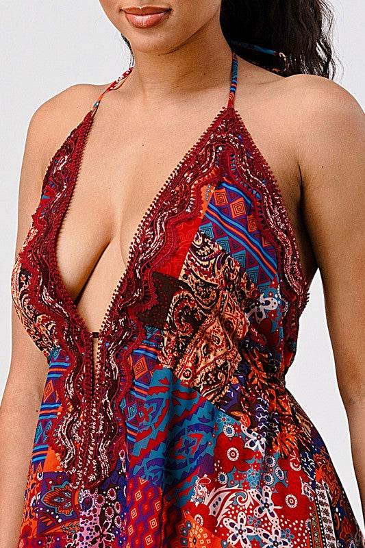 Bohemian print sequin lace trim maxi dress - Shop Style & More | Fresh Looks, Everyday Deals & Free Shipping