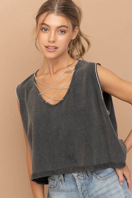 Mineral Washed Rhinestone Tank - Shop Style & More | Fresh Looks, Everyday Deals & Free Shipping
