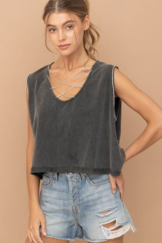 Mineral Washed Rhinestone Tank - Shop Style & More | Fresh Looks, Everyday Deals & Free Shipping