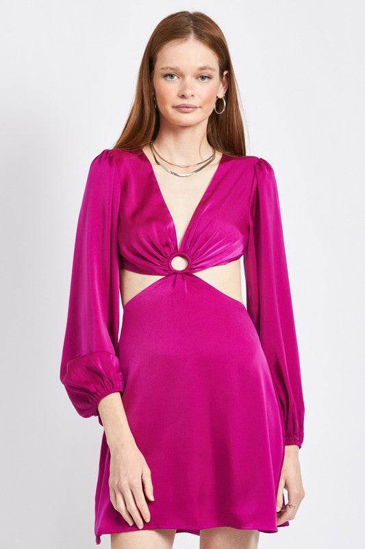 V NECK CUT OUT MINI DRESS WITH O RING DETAIL - Shop Style & More | Fresh Looks, Everyday Deals & Free Shipping