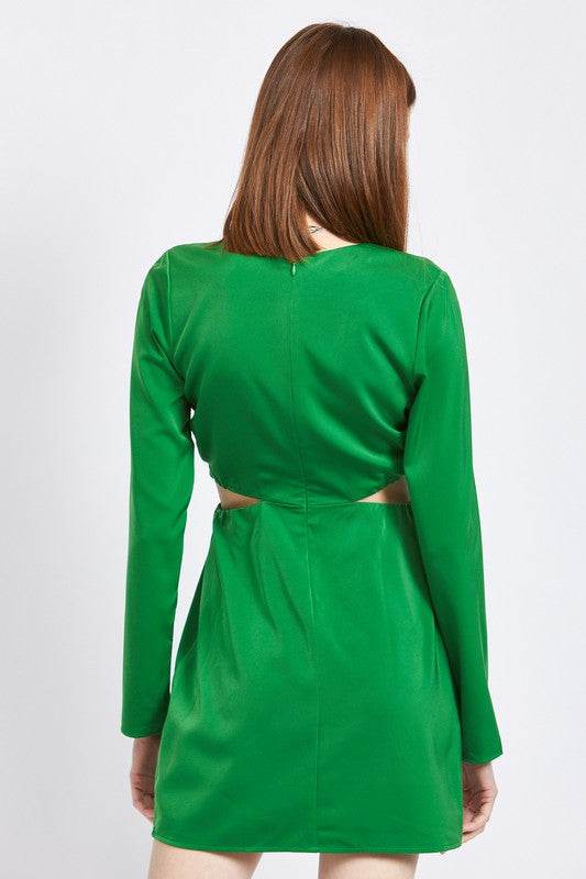 V NECK LONG SLEEVE MINI DRESS WITH CUT OUT - Shop Style & More | Fresh Looks, Everyday Deals & Free Shipping