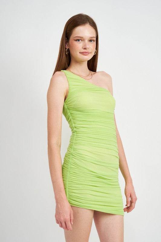 ONE SHOULDER RUCHED MESH DRESS - Shop Style & More | Fresh Looks, Everyday Deals & Free Shipping
