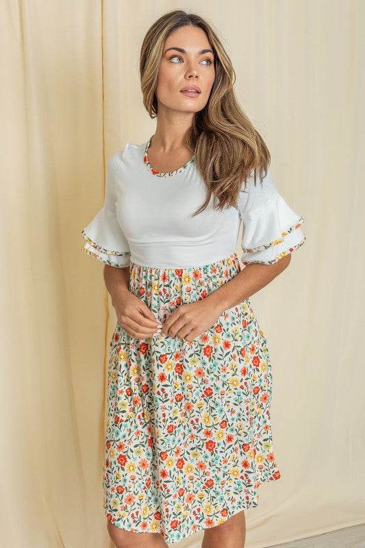 Plus Double Ruffle Sleeve Midi Dress - Shop Style & More | Fresh Looks, Everyday Deals & Free Shipping