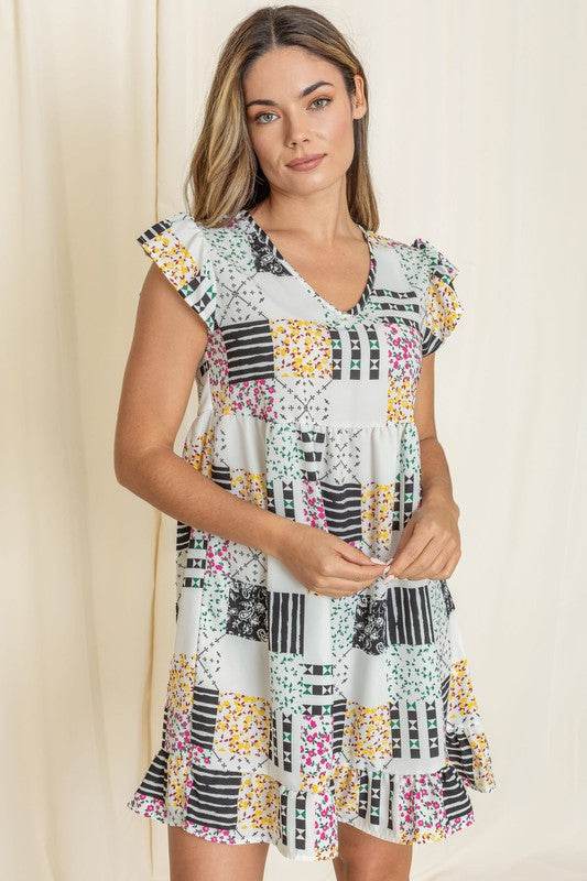 Mix Print Flutter Sleeve Mini Dress - Shop Style & More | Fresh Looks, Everyday Deals & Free Shipping