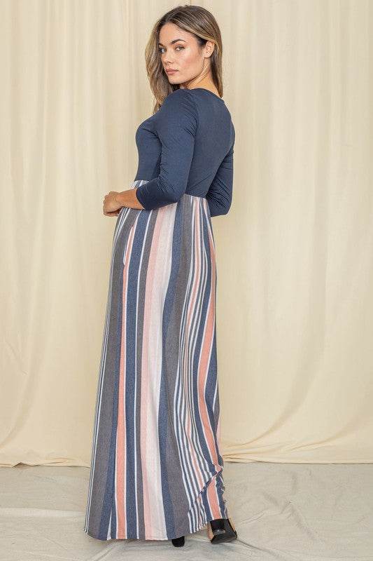 Stripe Quarter Sleeve Maxi Dress - Shop Style & More | Fresh Looks, Everyday Deals & Free Shipping