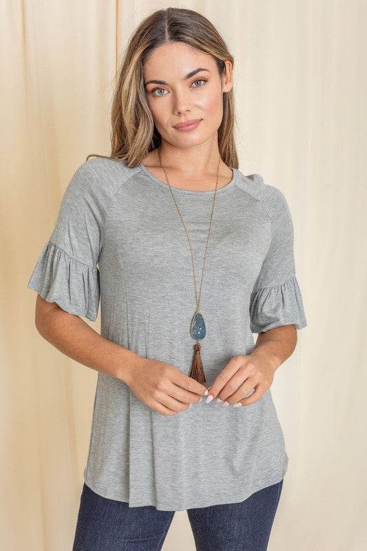 Solid Ruffle Sleeve Top - Shop Style & More | Fresh Looks, Everyday Deals & Free Shipping