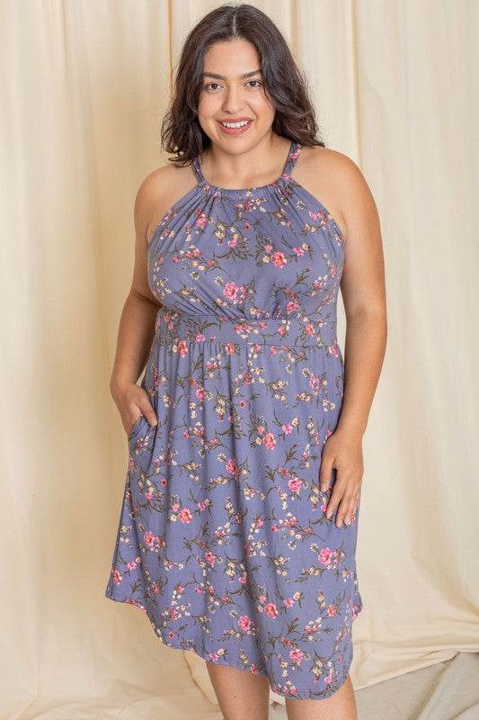 Plus Floral Halter Top Midi Dress - Shop Style & More | Fresh Looks, Everyday Deals & Free Shipping
